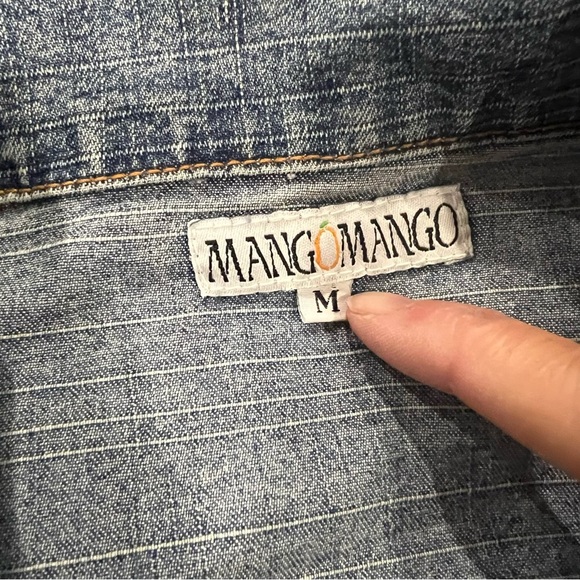 Mango Denim Embellished Jean Jacket Button Up Embroidered Size Medium Vintage - Picture 6 of 12